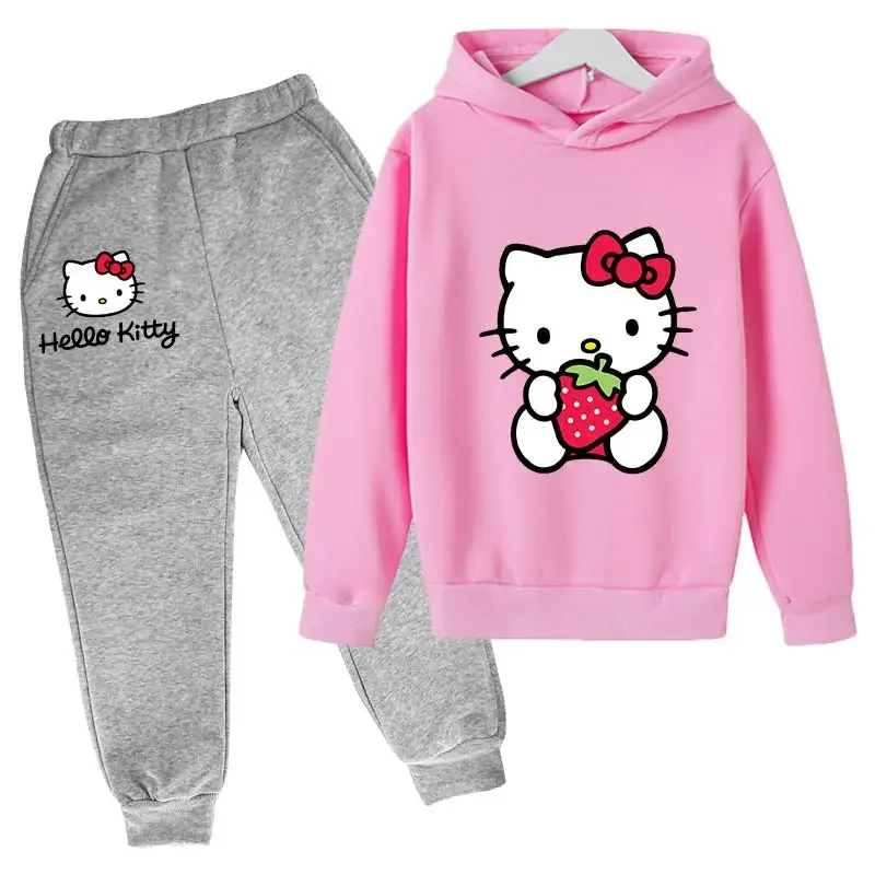 New Cartoon Hello Kitty Hoodies Sets Girls Outfit Set Baby Girl Clothes Girls Clothing Tops Pants Suits sports Suits Hoodies