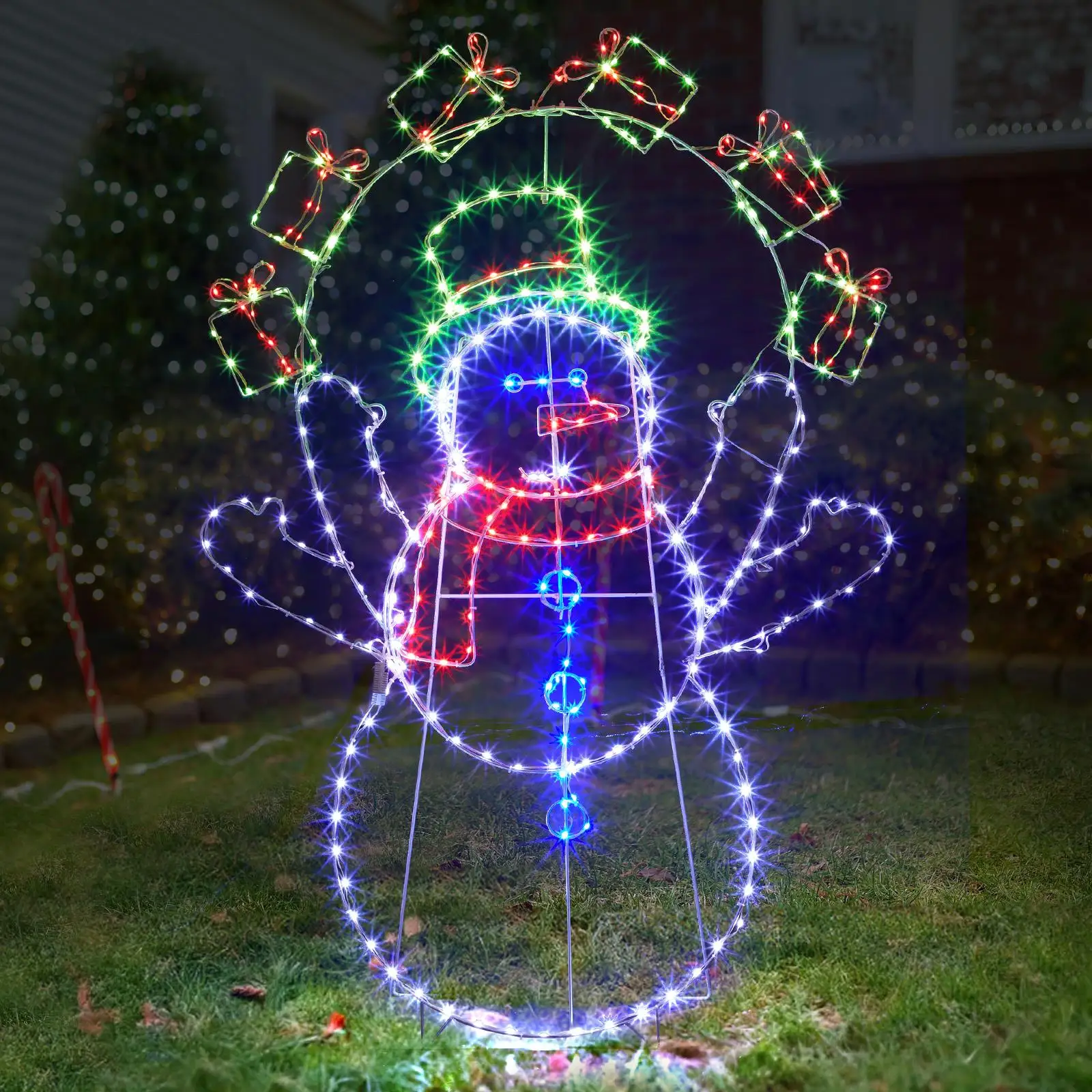 5FT Animated Snowman Christmas Yard Decoration - Pre-lit 2D with 358 Multi-Color Lights & Stakes for Indoor/Outdoor Holiday