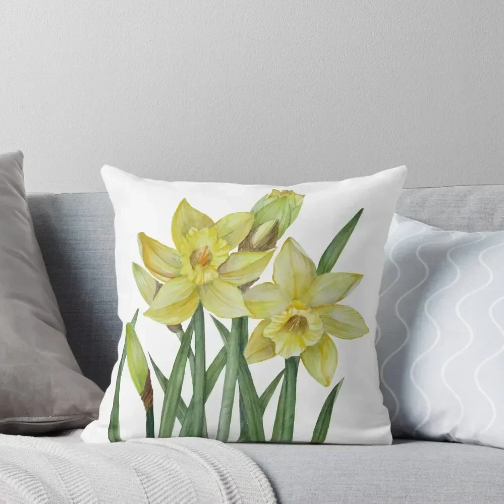 Watercolour Daffodils Botanical Illustration Throw Pillow Room decorating items Embroidered Cushion Cover pillow