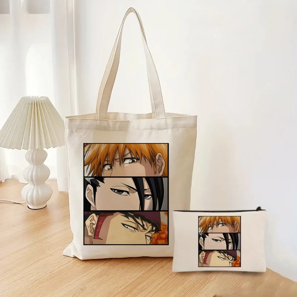 Bleach Anime Kurosaki Ichigo Japanese Pattern Bag Set, Lightweight Large Capacity Tote Bag, Party Gift Handbag for Girls