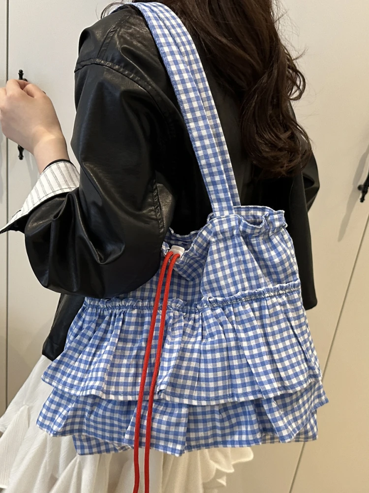 

Cute Plaid Canvas Tote Bag Women's Large Capaci Faionable Buet Sle Handbag Korean Sle Casual Foldable Polyester