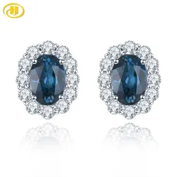 Natural Dark Blue Topaz Solid Sterling Silver Stud Earring 1.8 Carats Genuine Gemstone Women Classic Birthday Anniversary Gifts