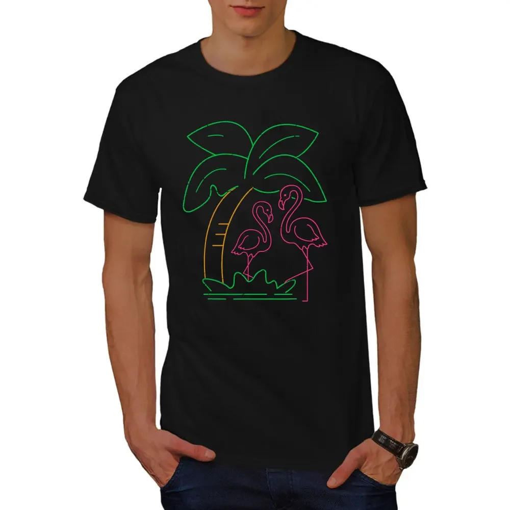 Exot Bird Flamingo T-shirt Tropal Animal Palm Tree Flamingo Unisex Cotton Tshirt Tops Vintage Hawaiian Style Clothing XS-3XL