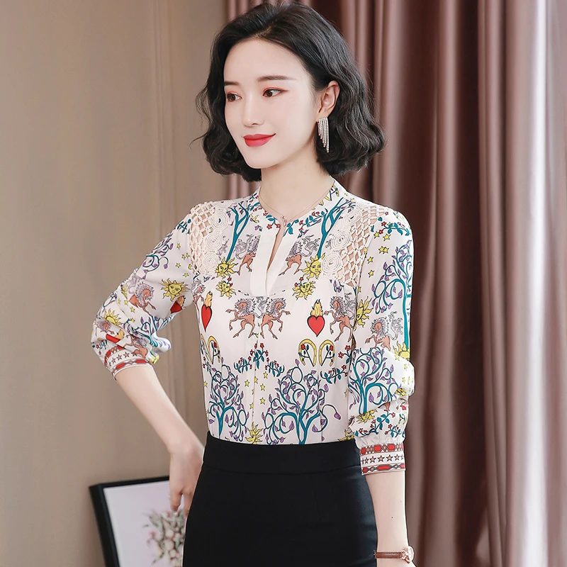 

Spring 2026 Women's Loose Fit Long Sve Silk irt Floral Print Casual Sle Polyester Fiber Top Design Sensation Casual irt
