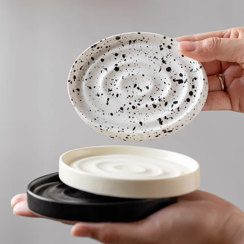 

Ceramic Soap Dish Oval Box Ornaments Bathroom Supplies SoapTray Desktop Shelving Jewelry Organize Drain Rack Soap Holder Crafts