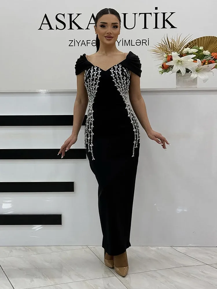 

Ele Bla Two-Way Wear Heavy Embroidery Slimming Wrap Dr Long Split Par Evening Gown Faionable Cross-Border Dr