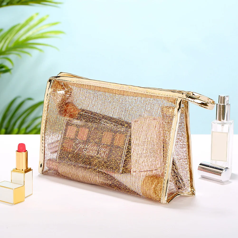 

3 Pcs Bag Feminine Sheer Gold Clear Makeup Organizer Travel Toiletry Miss