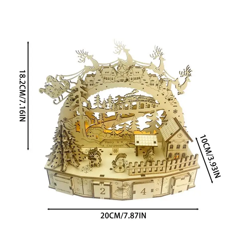 منزل ألغاز خشبي ثلاثي الأبعاد مع ضوء LED لعيد الميلاد العد التنازلي التقويم نموذج بناء مجموعات ألعاب عيد الميلاد للأطفال ديكور الطاولة