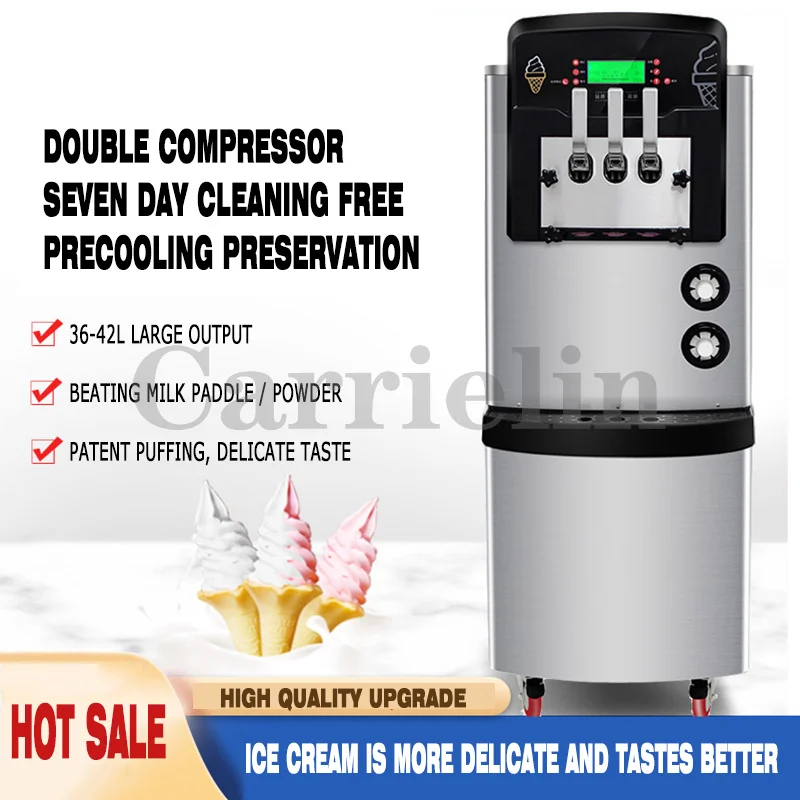 Commercial Soft Ice Cream Machine Commercial Stainless Steel 3 Flavor 42L/H vertical Double Compressor