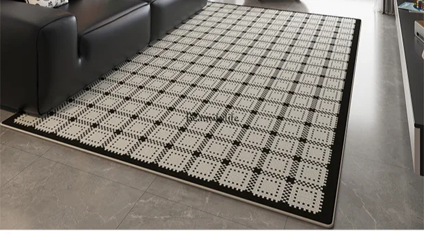 

Black and White Style Living Room Carpet Light Luxury High-Grade Simple Plaid Washable Erasable Floor Mat