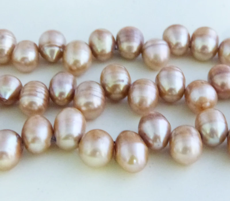 

3pcs DIY Fresh Water Pearl 9-10mm Peach Dancing Rice Drop Shape 15 "Inches