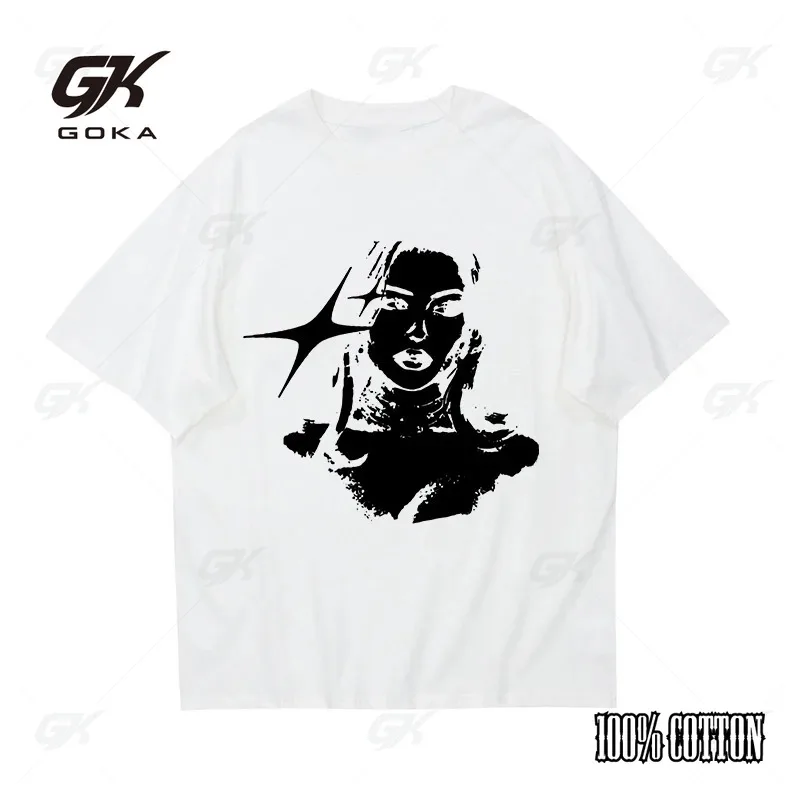 

Women's Harajuku Hip Hop Pattern Printed Punk Y2K Cotton T-shirt Grunge Gothic Street Top Fashion Loose Short Sleeve T-shirt