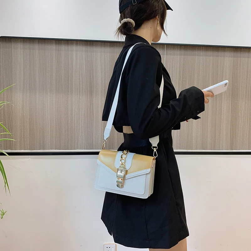 Fashion Women Chain Crossbody Bag Leisure Splice Small Square Shoulder Bag Color Contrast Messenger Bag For Commute Outings