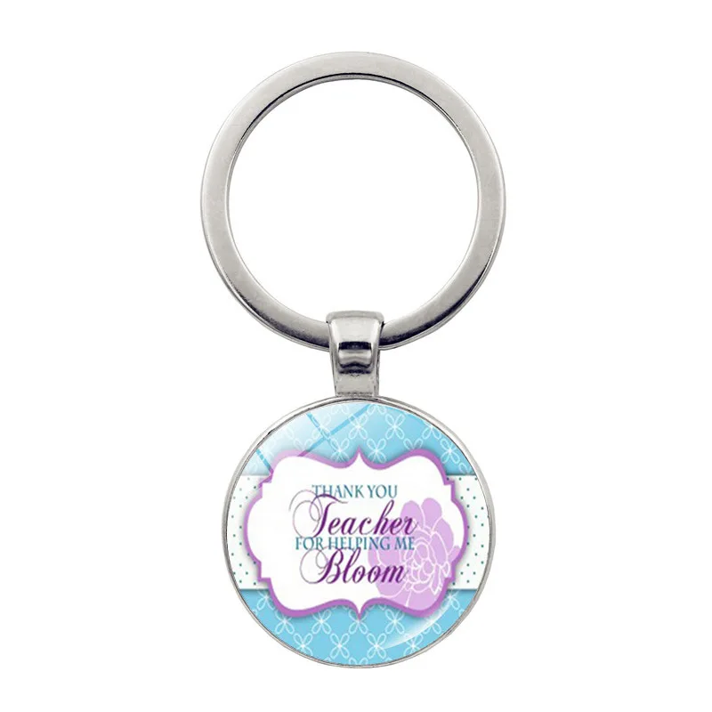 Fashion Thank you Teacher Gift Time Gem Keychain Pendant Silver Metal Key Ring Small Gift Pendant