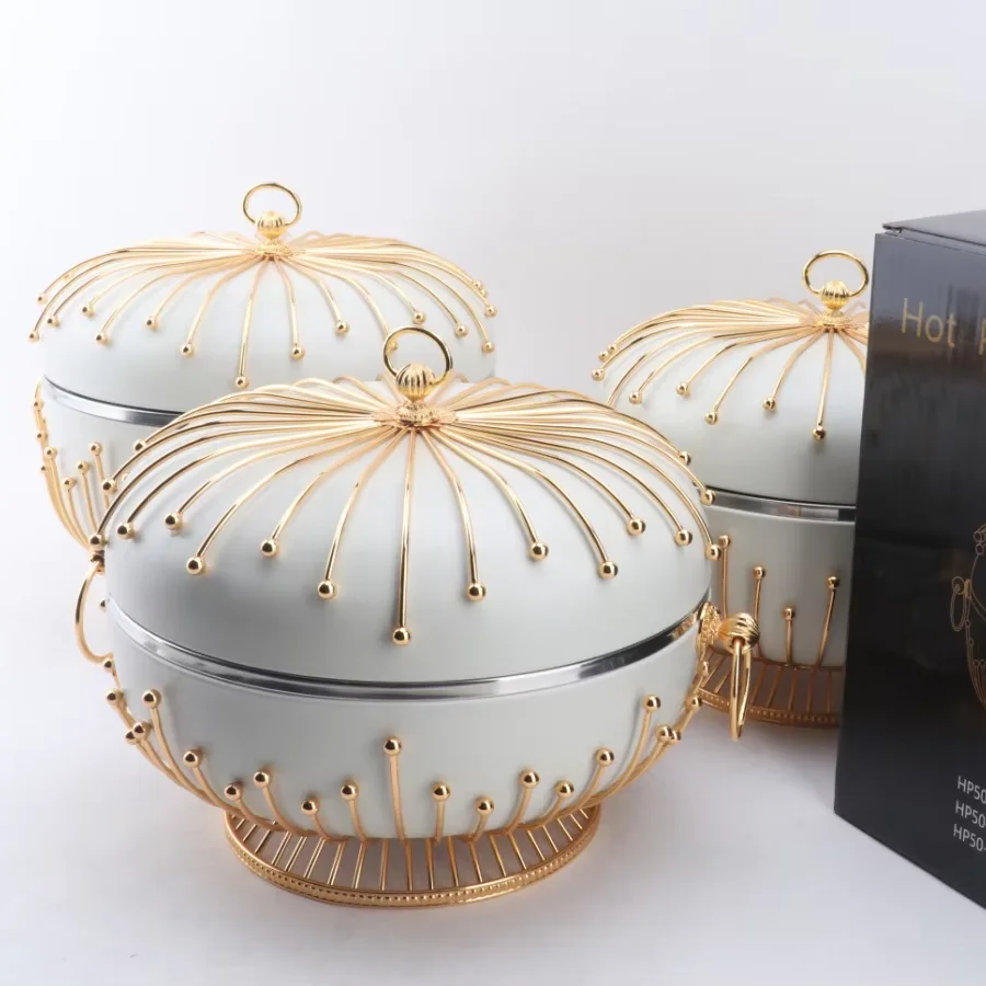 3.5L 4.5L 5.5L Gold Geometric Lid Buffet Warmer Set Insulated Food Warmer Platter For Family Party Social Event