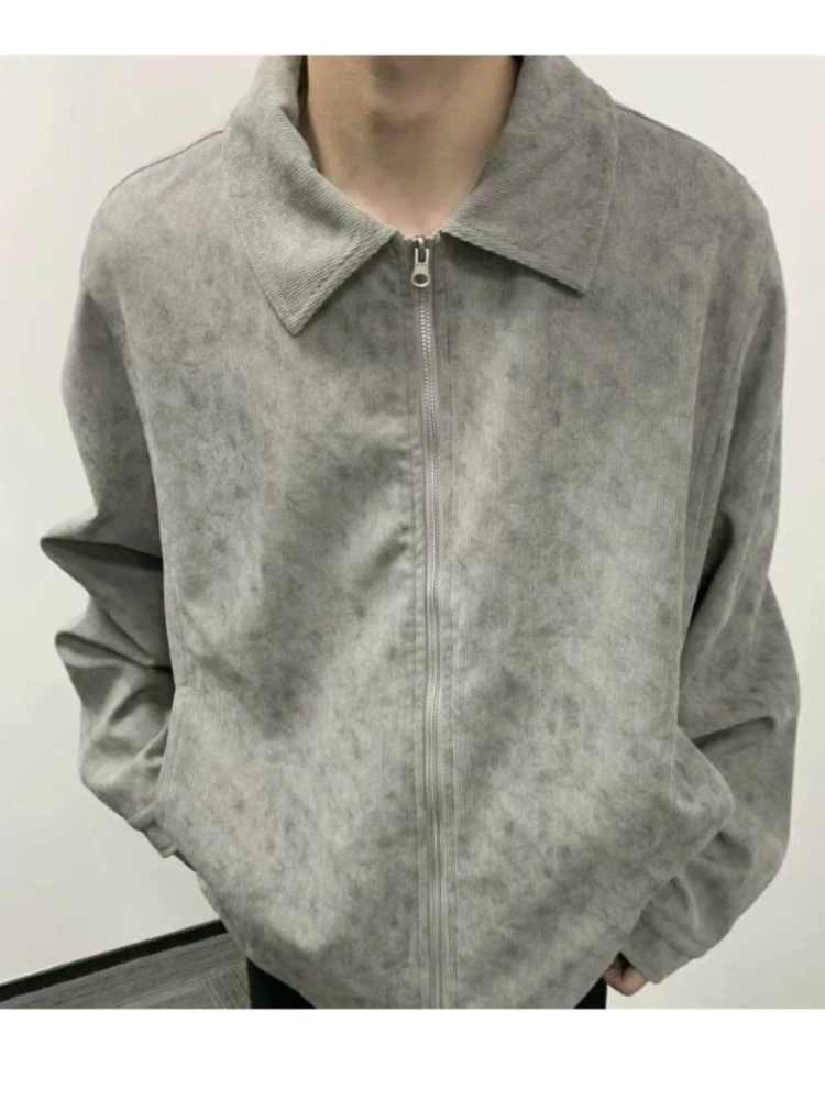 Vintage Solid Zipper Bomber Jacket Men Spring Fall Long Sleeve Casual Varsity Coat Outerwear for Urban Streetwear, Utility Chic