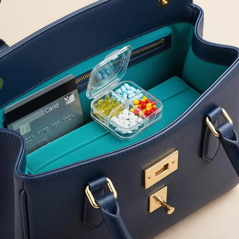 7 Day Weekly Pill Organizer Stackable Colorful 4 Compartments Clear Sealed Lid Moisture Resistant for Camping Trip Use