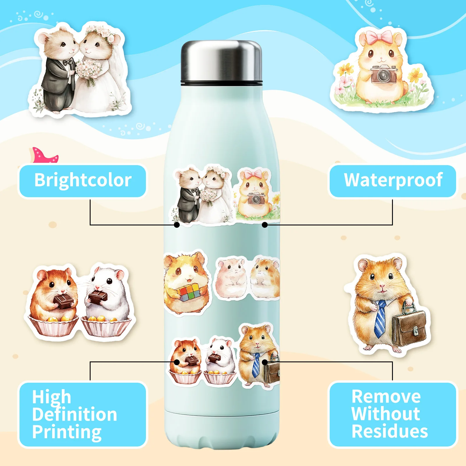 10/50 Stuks Schattige Handgeschilderde Hamster Doodle Stickers Versierde Notebook Dagboek Cup Koffer Gitaar Klassiek Speelgoed Waterdicht Pvc Sticker