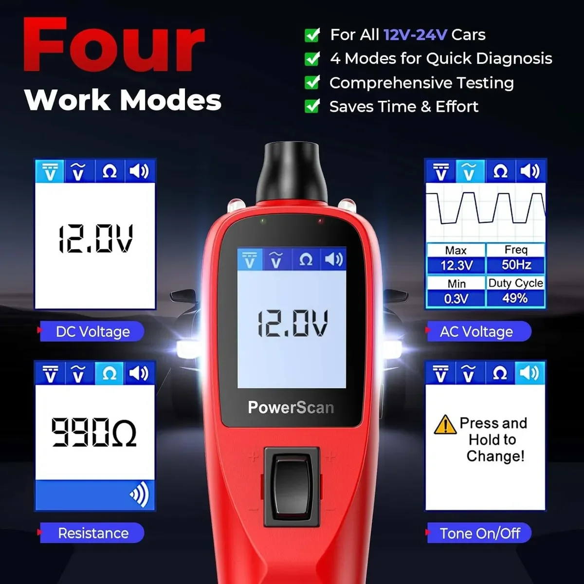 Autel PowerScan PS100 جهاز اختبار مسبار دائرة الطاقة 12 فولت 24 فولت الرقمية التيار المتناوب تيار مستمر الجهد الكهربائي نظام أدوات تشخيص السيارات