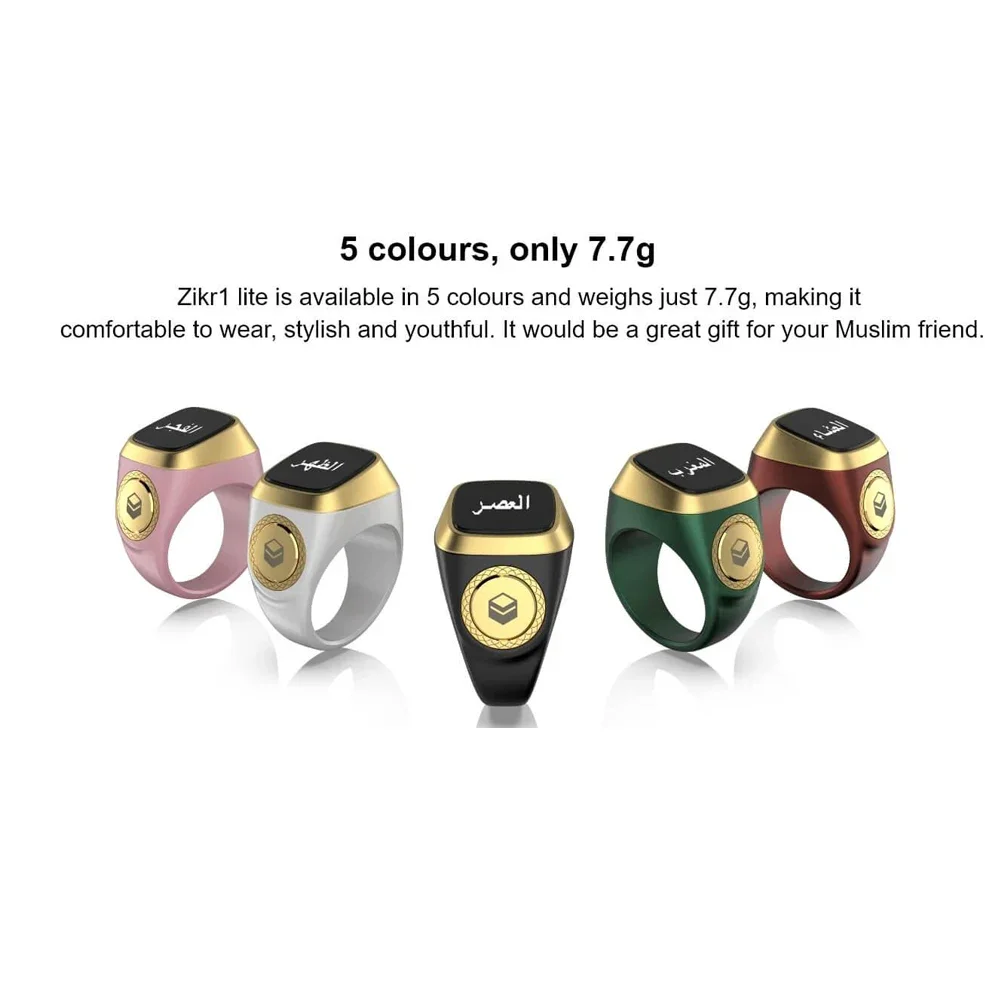 Smart Tasbih Tally Digital Counter for Muslims Tasbeeh Zikr Ring 5 Prayer Time Vibration Reminder Waterproof Wearable Gift Ring