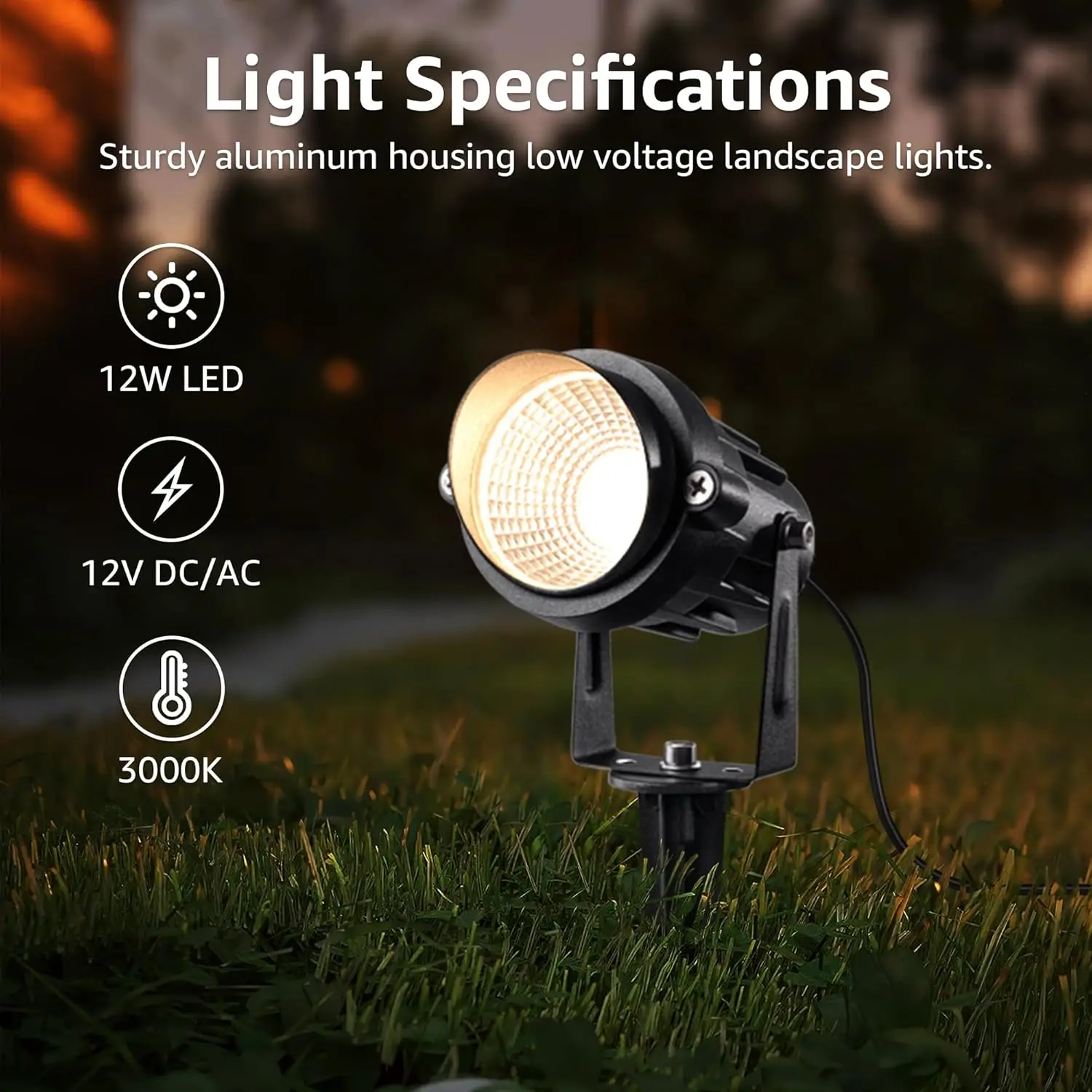 12    Landscape Lights with 300W Transformer 12-24V LED Landscape Lighting Kit 3000K Waterproof Aluminum La