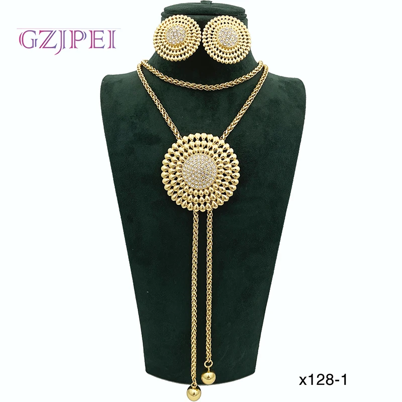 Women Fashion Jewelry Long Necklace Round Earrings Set Wedding Party Gift set di gioielli di alta gioielleria