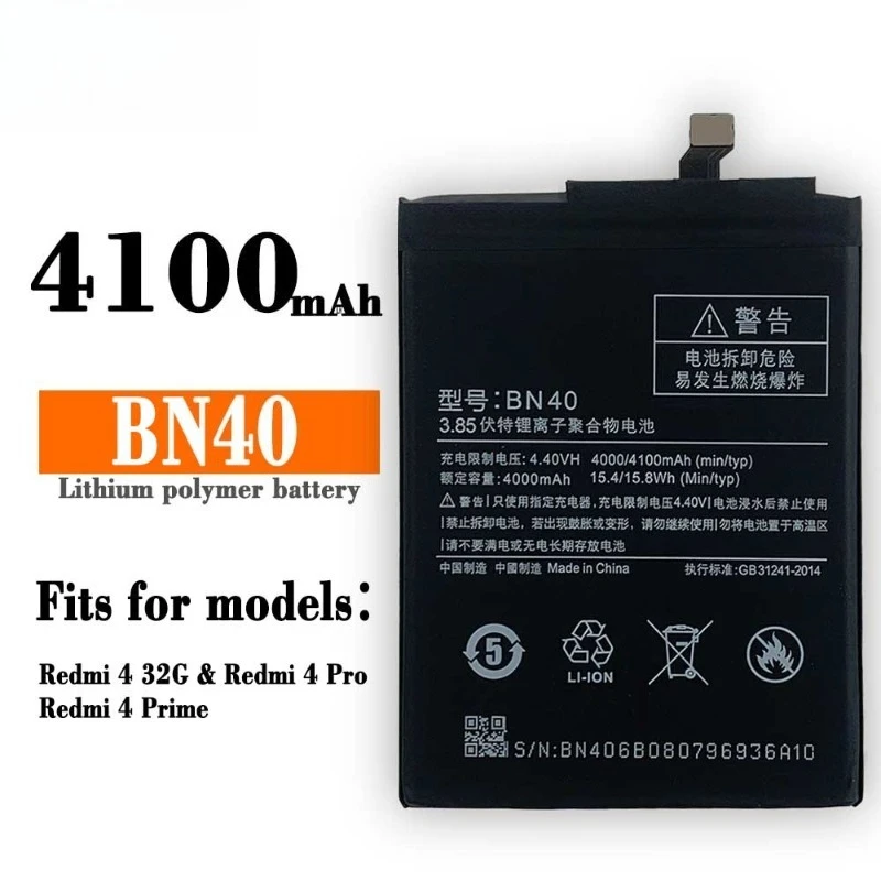 Brand New BN40 4100mAh Mobile Phone Battery For Xiaomi Redmi 4 Pro Prime 3G RAM 32G ROM Edition Redrice 4 BN40 Batteries +Tools
