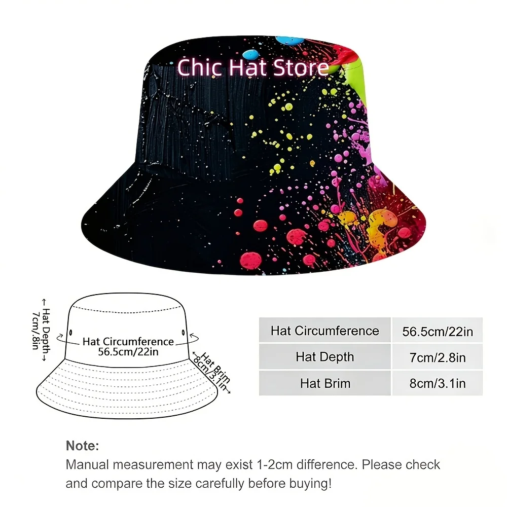 1pc Unisex Black Background Colorful Graffiti Pattern Bucket Hat, Men And Women Outdoor Party, Beach And Music Festival Hat - Li