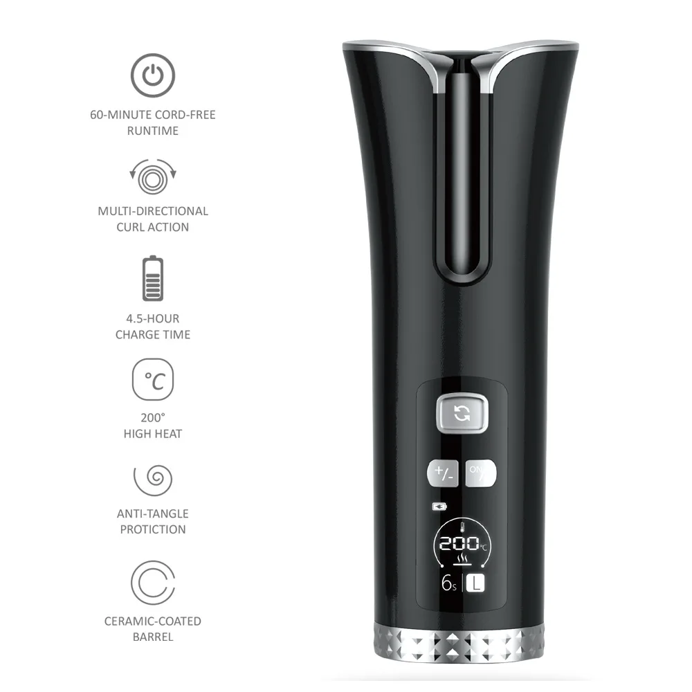 Плойка для волос, беспроводная, с цифровым ЖК-дисплеем температуры 5200 мА · ч, с таймером, 3 регулируемыми разъемами USB, перезаряжаемая