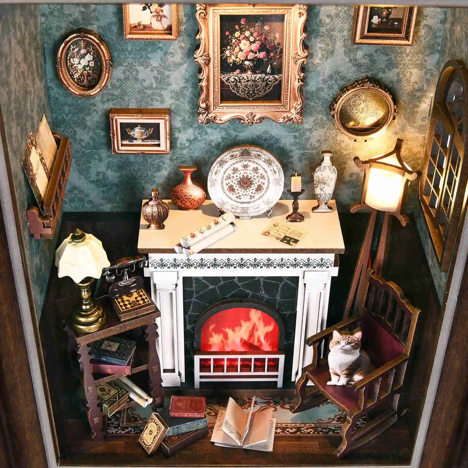 Boekhoekje Kit Open haard DIY 3D Houten Puzzel Fotolijst Ornament Boekenplank Poppenhuis Model Boekensteun Gebouw Woondecoratie