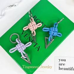 New Knitted Sheepskin Chinese Knot Car Keychain Women's Genuine Leather Car Key Pendant High End Gift Pendant