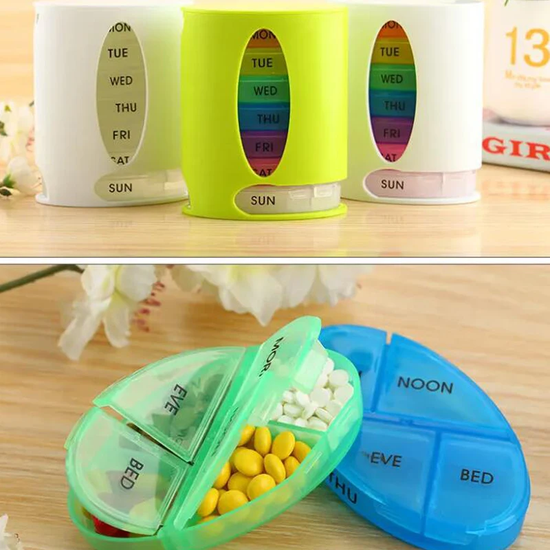 28 Grids 7 Days Oval Large Storage Pill Box Colorful Portable Pill Case Organizer Letter Print Medicine Box Pill Container