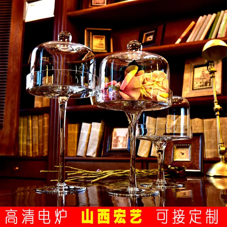 Creative European transparent glass cake tray dust cake cover high wedding decoration dessert table home ornament