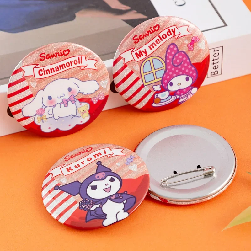 75mm Giltter Tinplate Badge Sanrio Kuromi Hello Kitty Cinnamoroll My Melody Anime Brooch Cartoon Collar Button Pin Clothes Decor