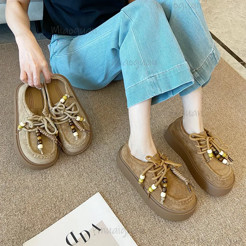 

Женская повседневная обувь на толстой подошве, уличная одежда, широкие полутапочки в стиле ретро, удобная обувь на шнуровке для женщин