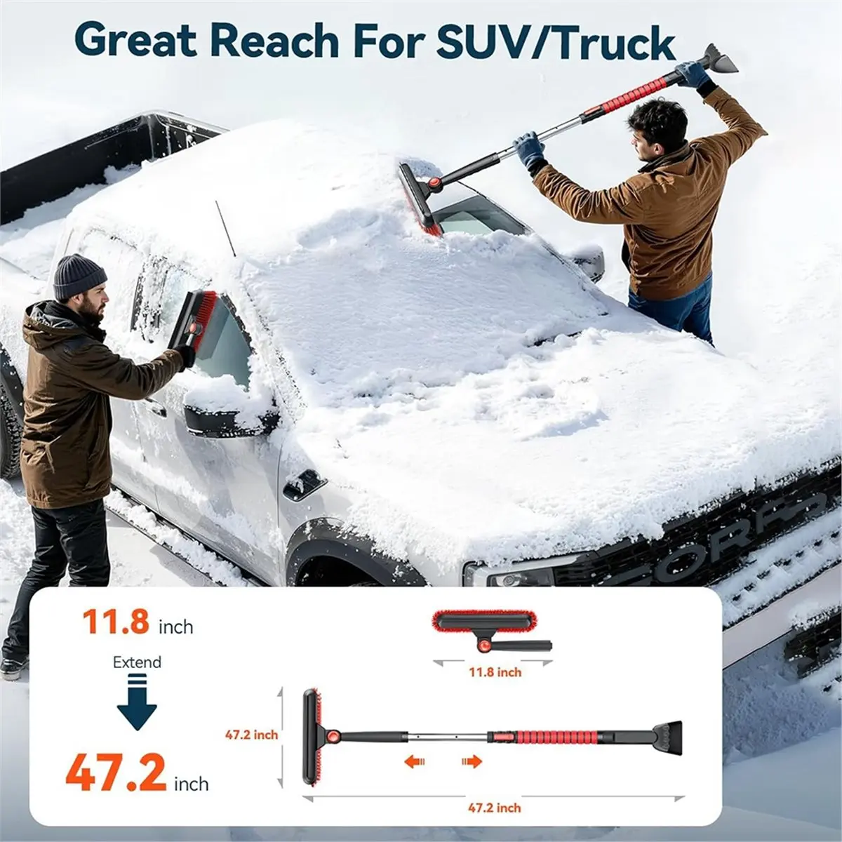 Ice Scrapers for Car Windshield,Brush and Ice Scraper with Squeegee, Extendable Aluminum Handle