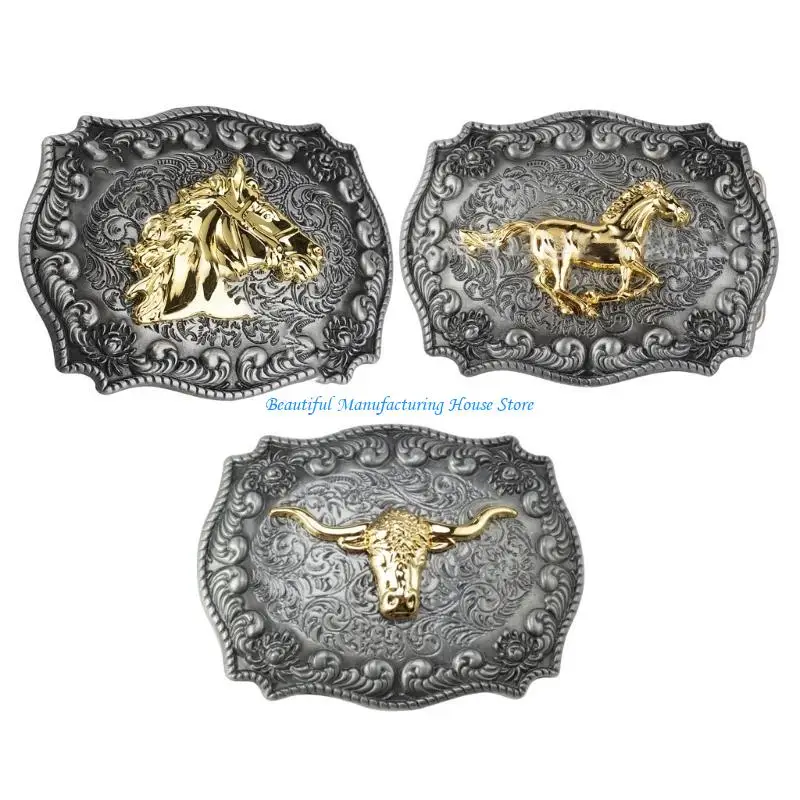 

E56A Metal Belt Buckle For Men Cowboy Long Horn Belt Buckle Vintage Western Belt Buckle Big Cowboy Belt Buckle Head