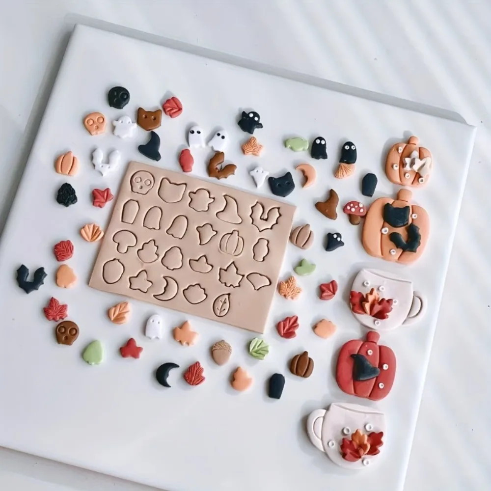 22-teiliges Miniatur-Herbst-Themen-Set für Halloween: Polymer-Clay-Formen mit Kürbis-, Totenkopf-, Geister- und Blatt-Designs für Kreative Projekte und Tonkunstwerkzeuge