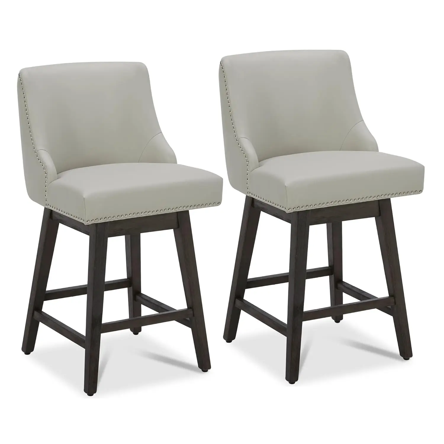 

Swivel Counter Height Bar Stools Set of 2 Upholstered Wood Legs Kitchen Island 26in Faux Leather Grey, Customized