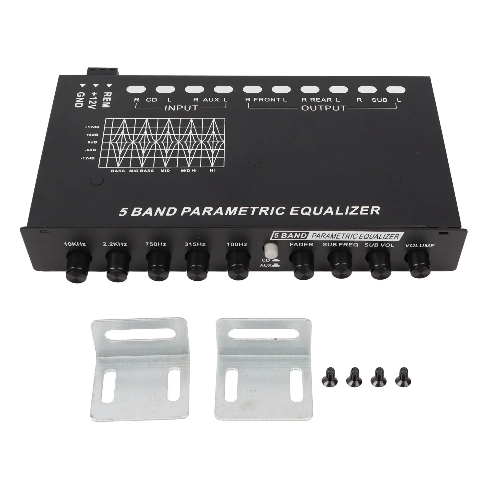 Car Audio Equalizer Adjustable 5 Bands  Tuning EQ Tuning Crossover Amplifier Graphic Equalizer 5 Bands EQ Car Amplifier