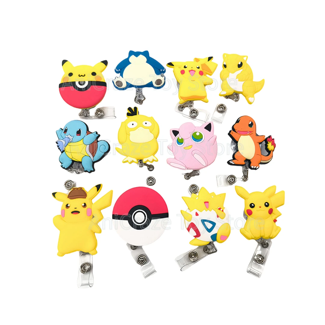 

12 Pieces Pokemon Ster Cartoon Anime Badge Id Clip Reel Retractable Holder Office Work Nurse Name Badge Tag Clip on Card Holders