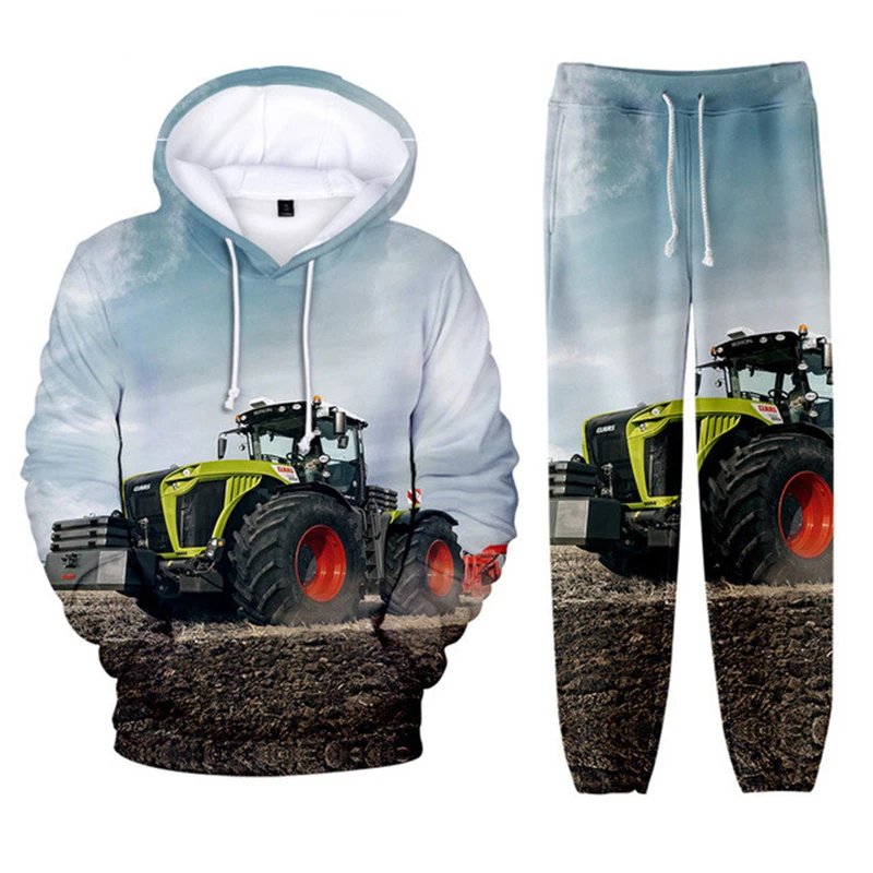 Tractor Pattern 3D Print Men Tracksuit Set Casual Hoodie+Pants 2pcs Sets Spring Autumn Oversized Sweatshirt Fashion Men Clothing