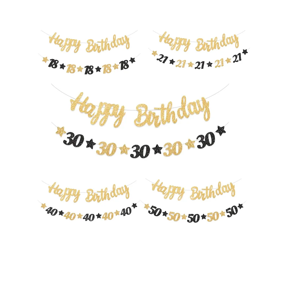 Dekorationsartikel für die 18., 20., 30., 40. und 50. Geburtstagsfeier für Männer und Frauen, schwarz-goldenes Partybanner für 18. bis 60. Geburtstag. – Detail 2