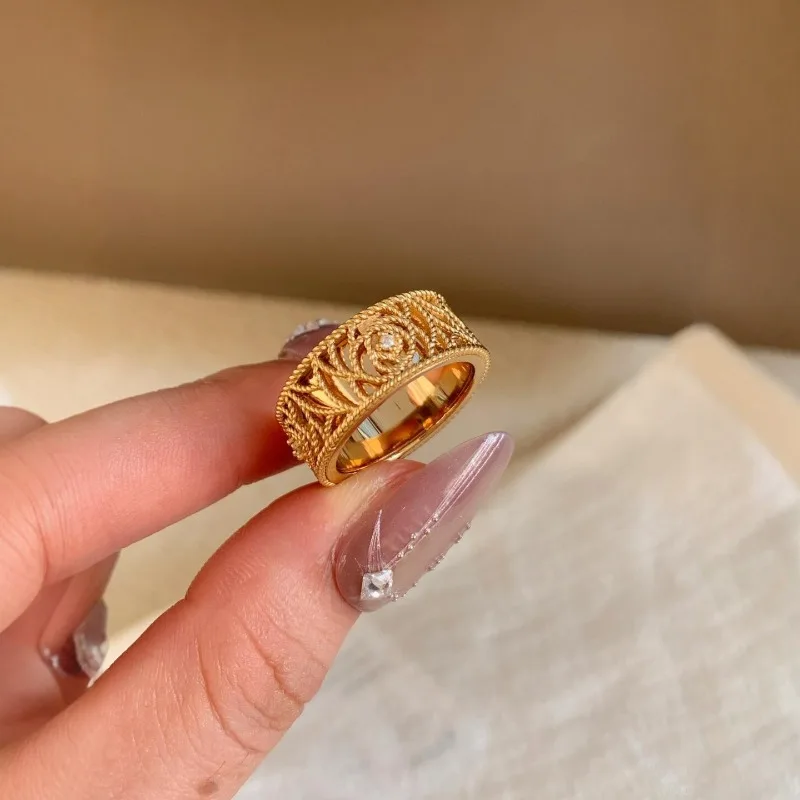 الذهب الحقيقي مطلي الزركون مطوي نمط حلقة مفتوحة ضوء فاخر الراقية السبابة حلقة بسيطة متعددة الاستخدامات مجوهرات النساء #1