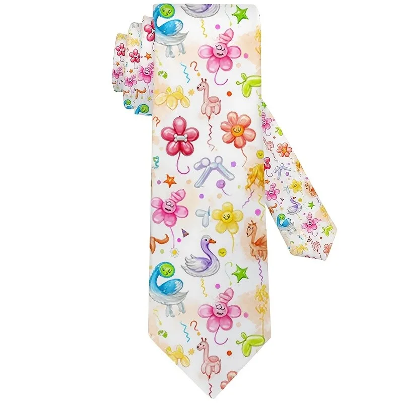 Corbata con Estampado de Dinosaurios y Globos en Tonos Pastel, Diseño de Unicornios, Dinosaurios y Mariquitas, Suave, Lavable a Máquina, para Bodas