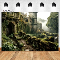 Laeacco Magic Forest Vintage Medieval Castle Background Fairytale Florets Meadow Kid Girl Artistic Portrait Photography Backdrop