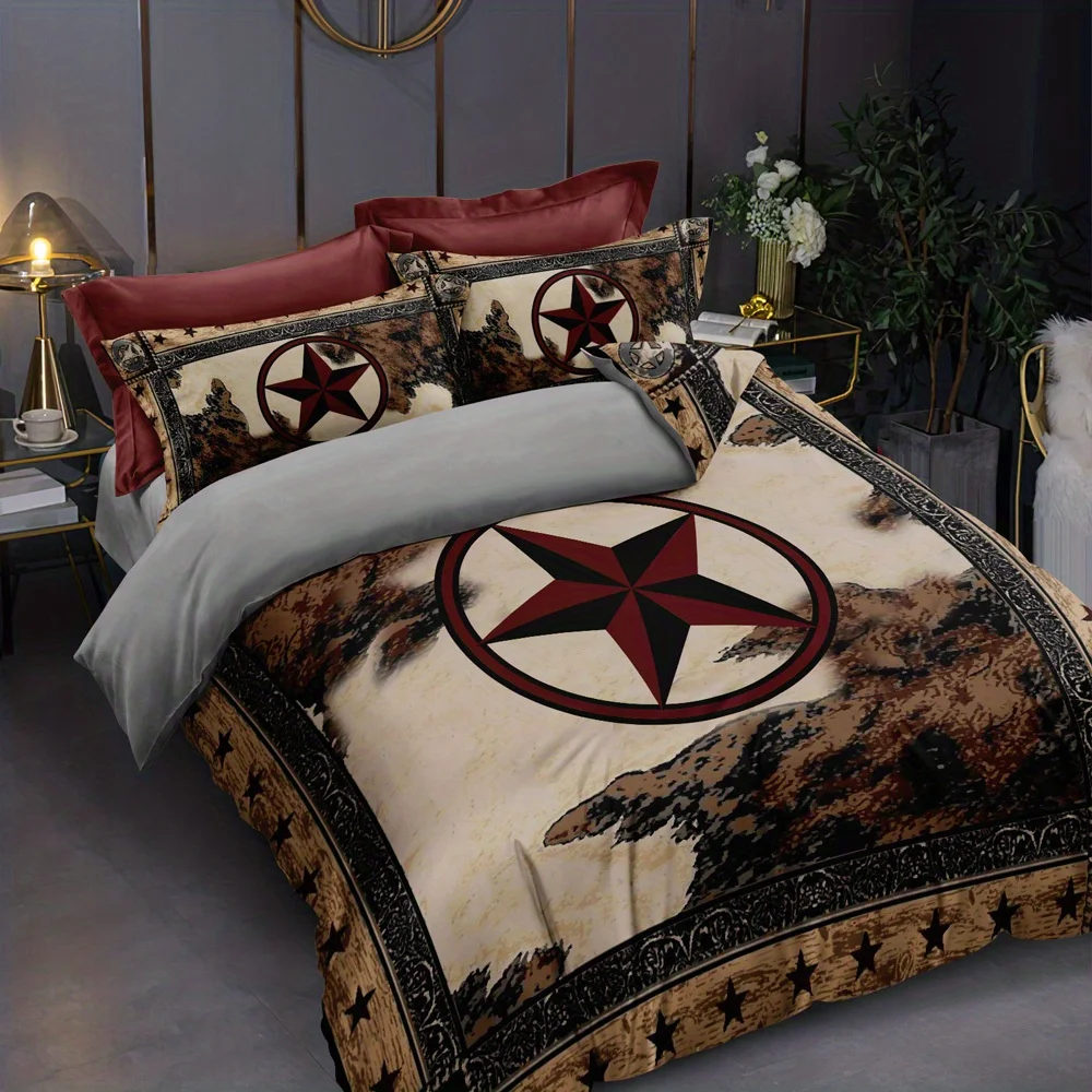 3pcs Duvet Cover Set, Rustic Western Cowboy Knight Printed Bedding Set, Soft Comfortable Duvet Cover, For Bedroom, Guest Room