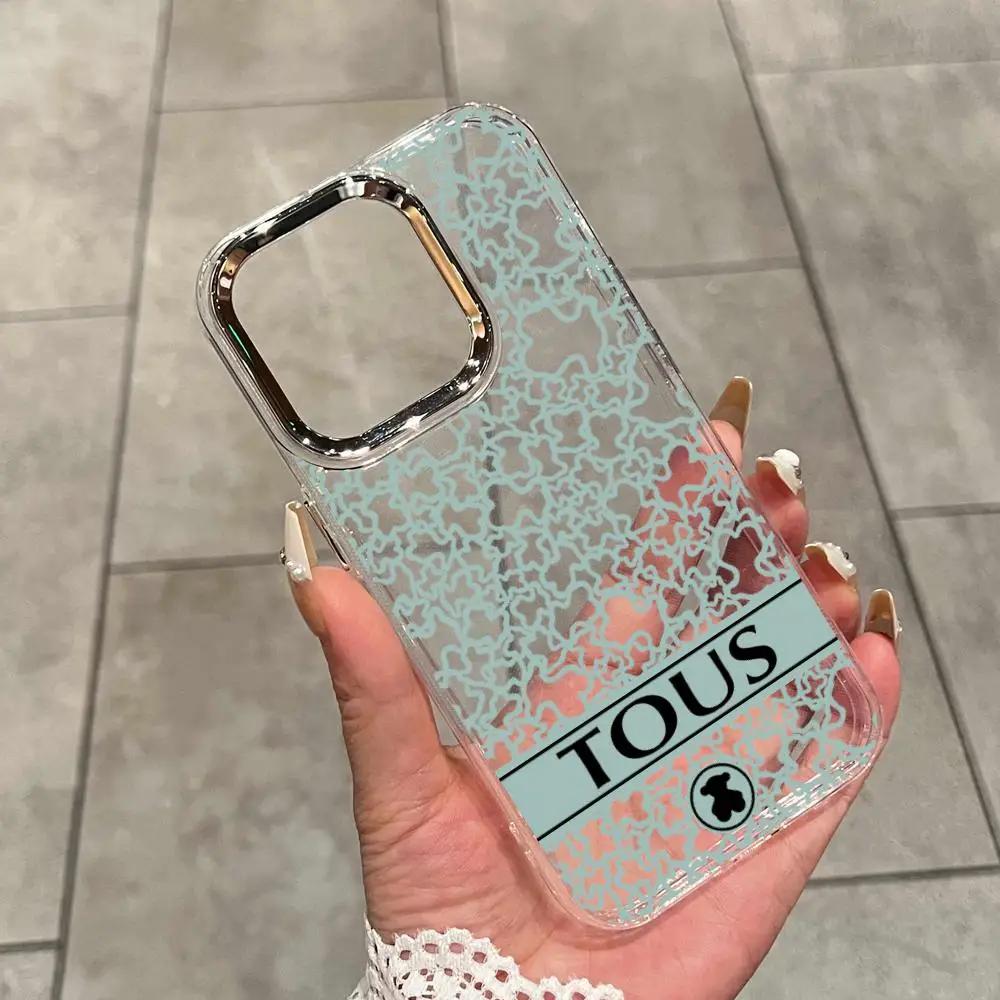 Luxury T-TOUS Teddy Bear Electroplated Lens Frame Clear Phone Case for iPhone 17 Air 16 15 14 13 12 11 Pro Max XS Max X Cover view 4