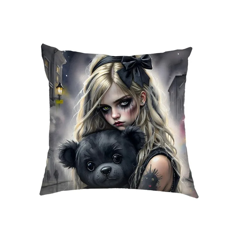 Gothic Cartoon Girls Bear Cushion Covers Sofa Bedroom Office Home Party Car Butter Pillow Case Bedding