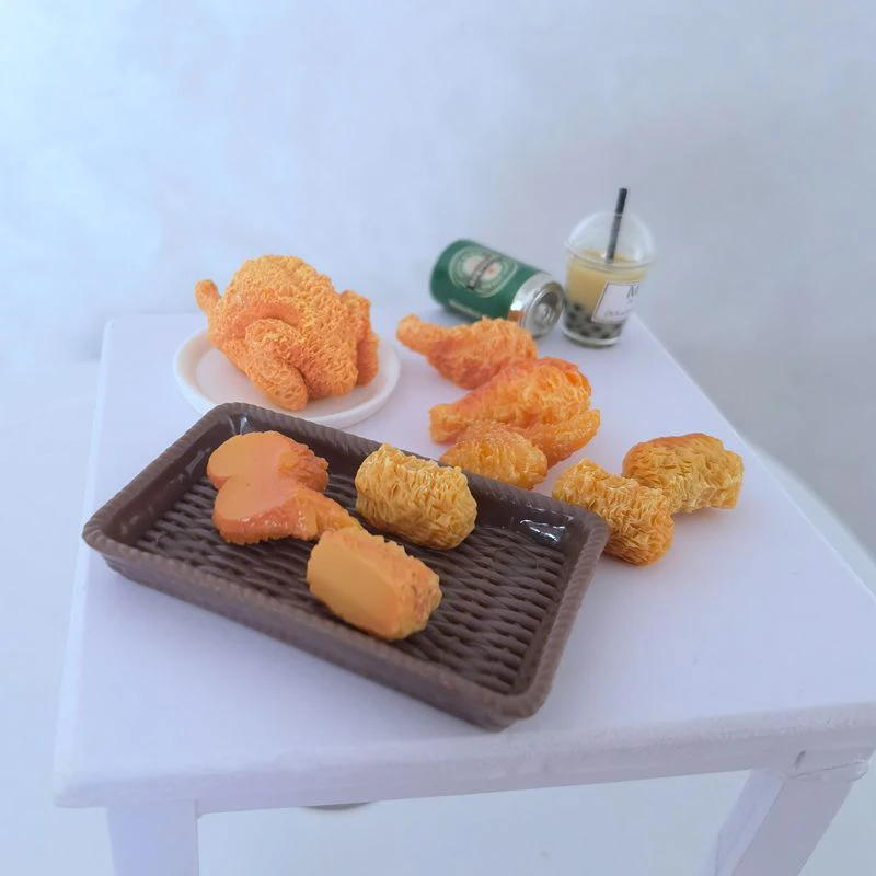 1Set Mini Simulation Fried Chicken Miniatures Food Doll House Decor DIY Supplies Model Food Ornament Toy Dollhouse Accessories